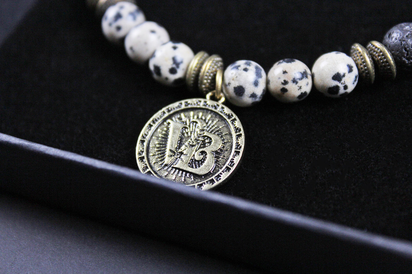 The Snake Eyes Bracelet - Lava Stone Howlite Dalmatian Jasper With Bronze Detail