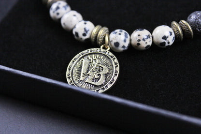 The Snake Eyes Bracelet - Lava Stone Howlite Dalmatian Jasper With Bronze Detail