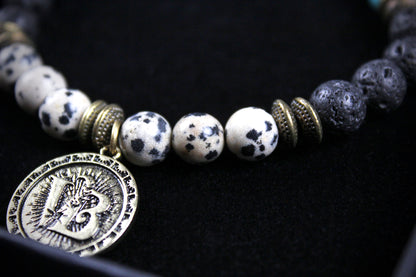 The Snake Eyes Bracelet - Lava Stone Howlite Dalmatian Jasper With Bronze Detail