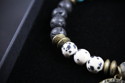 The Snake Eyes Bracelet - Lava Stone Howlite Dalmatian Jasper With Bronze Detail