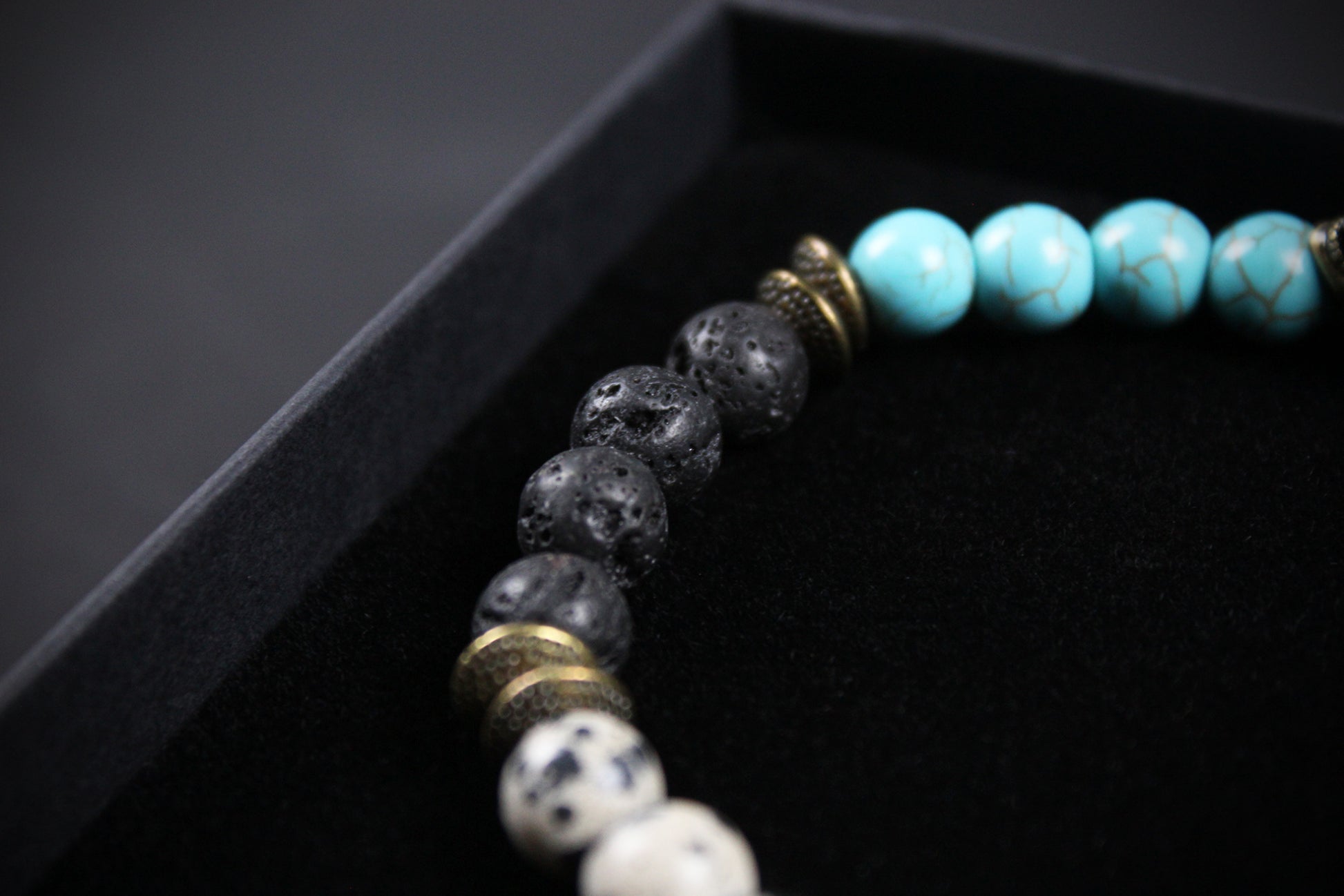 The Snake Eyes Bracelet - Lava Stone Howlite Dalmatian Jasper With Bronze Detail