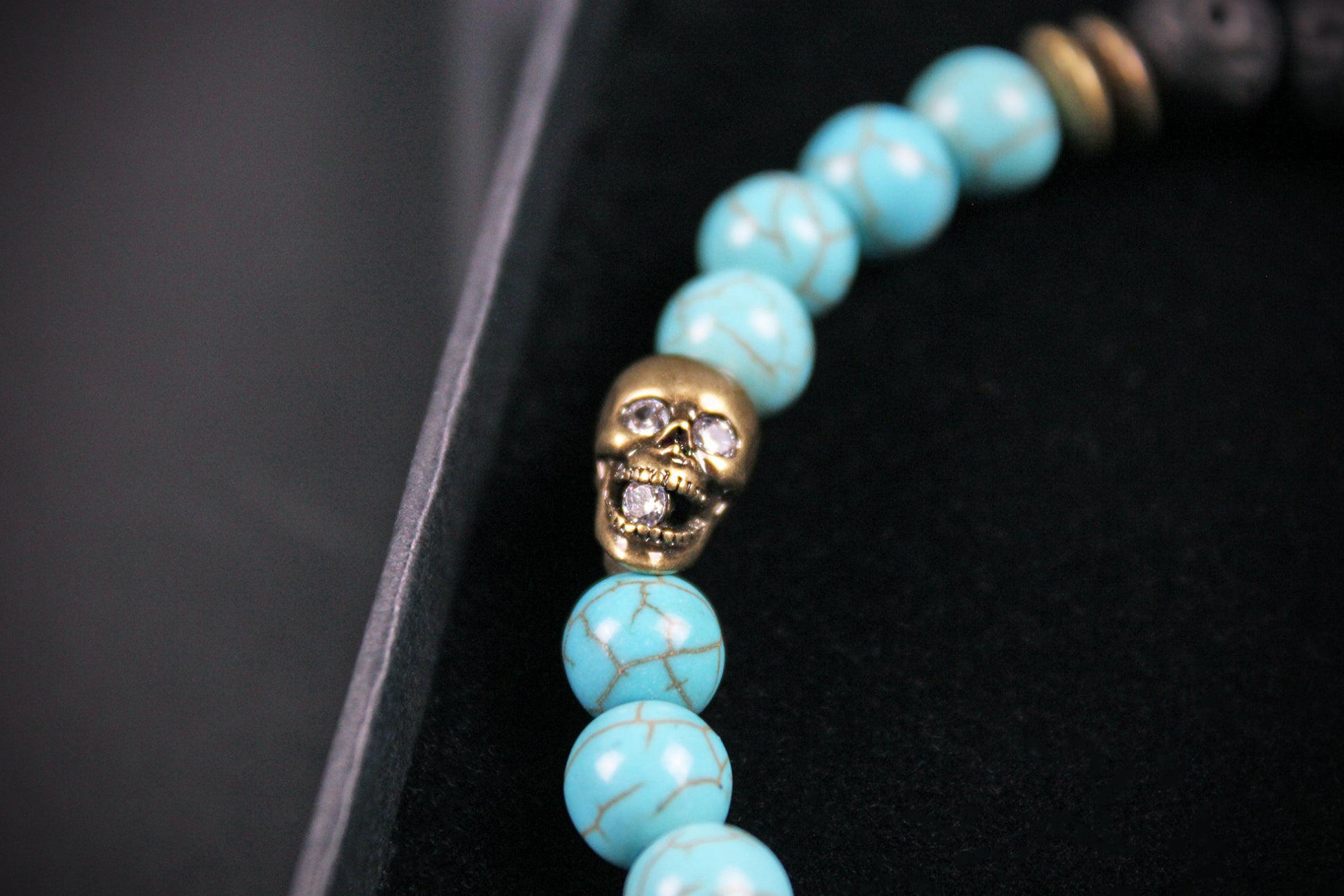 The Snake Eyes Bracelet - Lava Stone Howlite Dalmatian Jasper With Bronze Detail