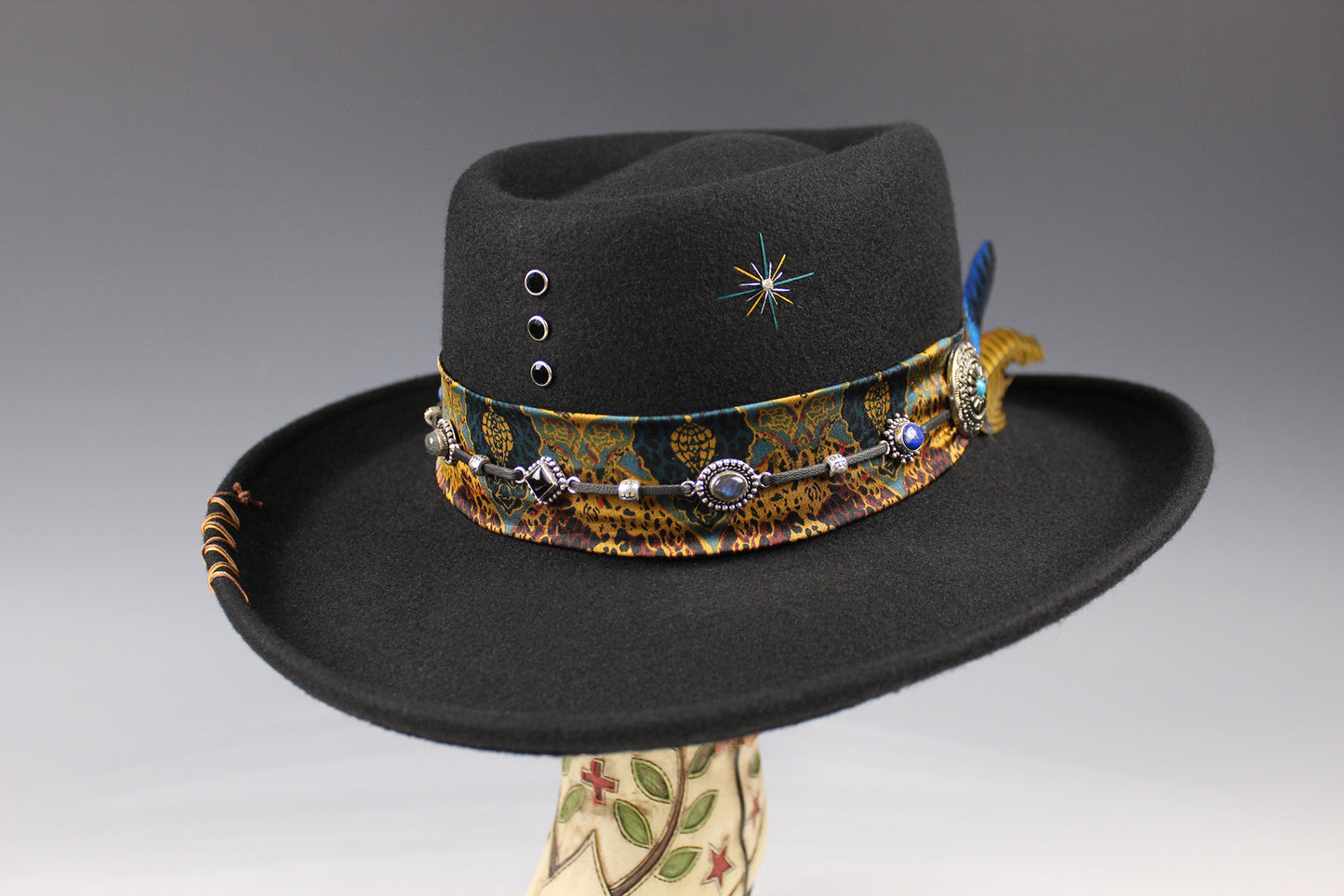 The Toledo Gambler - Handmade Wool Felt Fedora Hat: Country Western Style with Silver Detail