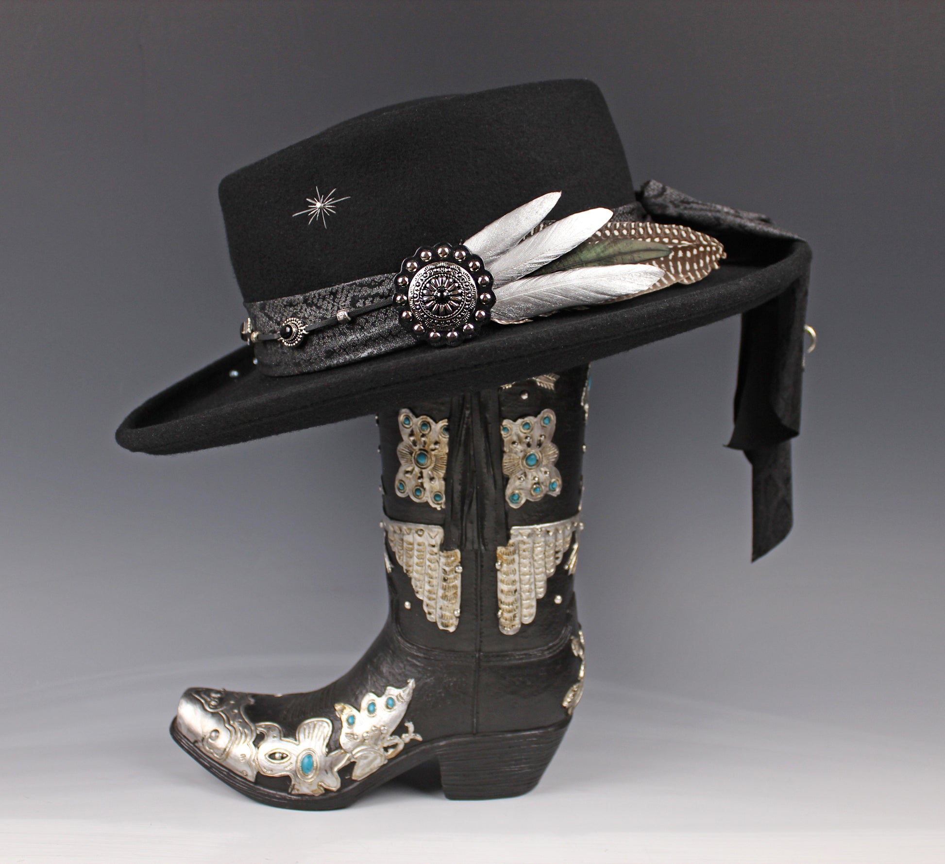The Silver Hawk Gambler - Handmade Wool Felt Fedora Hat : Country Western Style with Silver Detail