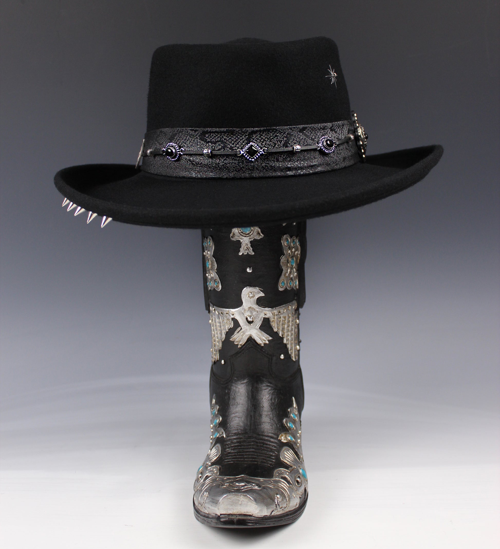The Silver Hawk Gambler - Handmade Wool Felt Fedora Hat : Country Western Style with Silver Detail
