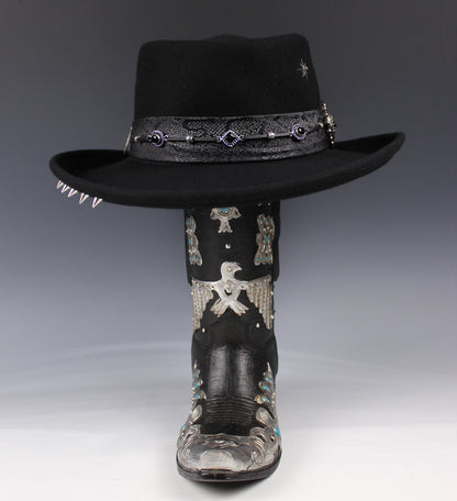 The Silver Hawk Gambler - Handmade Wool Felt Fedora Hat : Country Western Style with Silver Detail