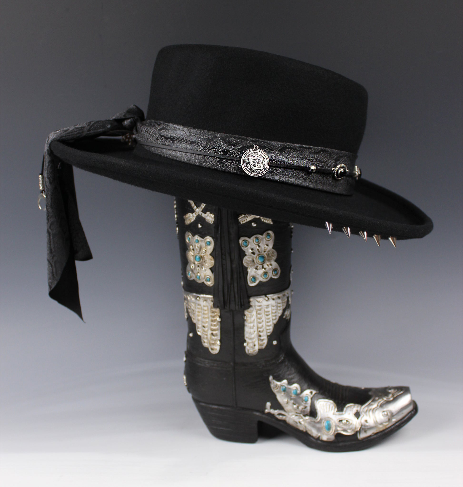 The Silver Hawk Gambler - Handmade Wool Felt Fedora Hat : Country Western Style with Silver Detail