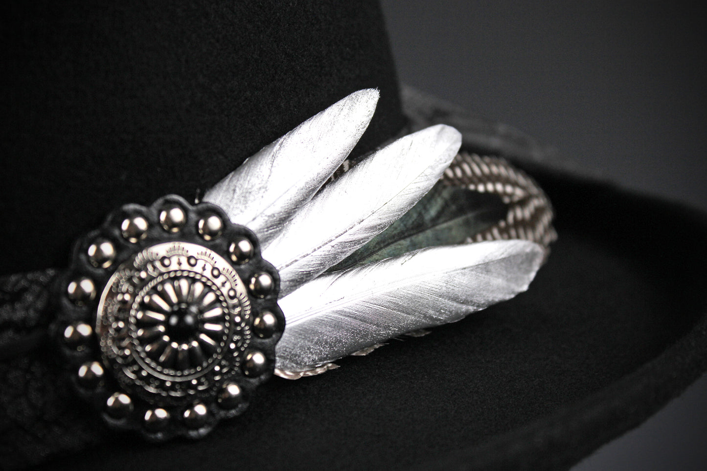 The Silver Hawk Gambler - Handmade Wool Felt Fedora Hat : Country Western Style with Silver Detail