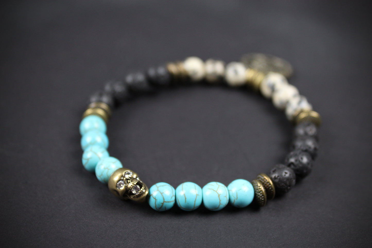 The Snake Eyes Bracelet - Lava Stone Howlite Dalmatian Jasper With Bronze Detail