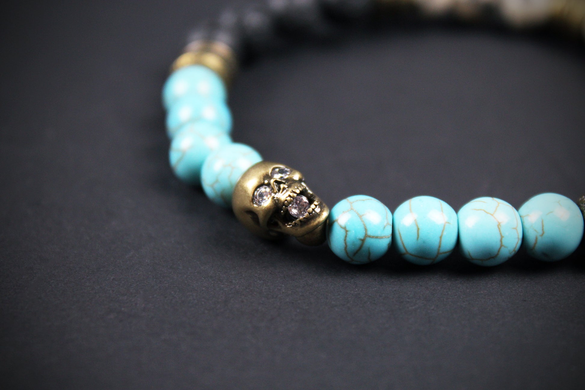 The Snake Eyes Bracelet - Lava Stone Howlite Dalmatian Jasper With Bronze Detail
