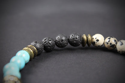 The Snake Eyes Bracelet - Lava Stone Howlite Dalmatian Jasper With Bronze Detail