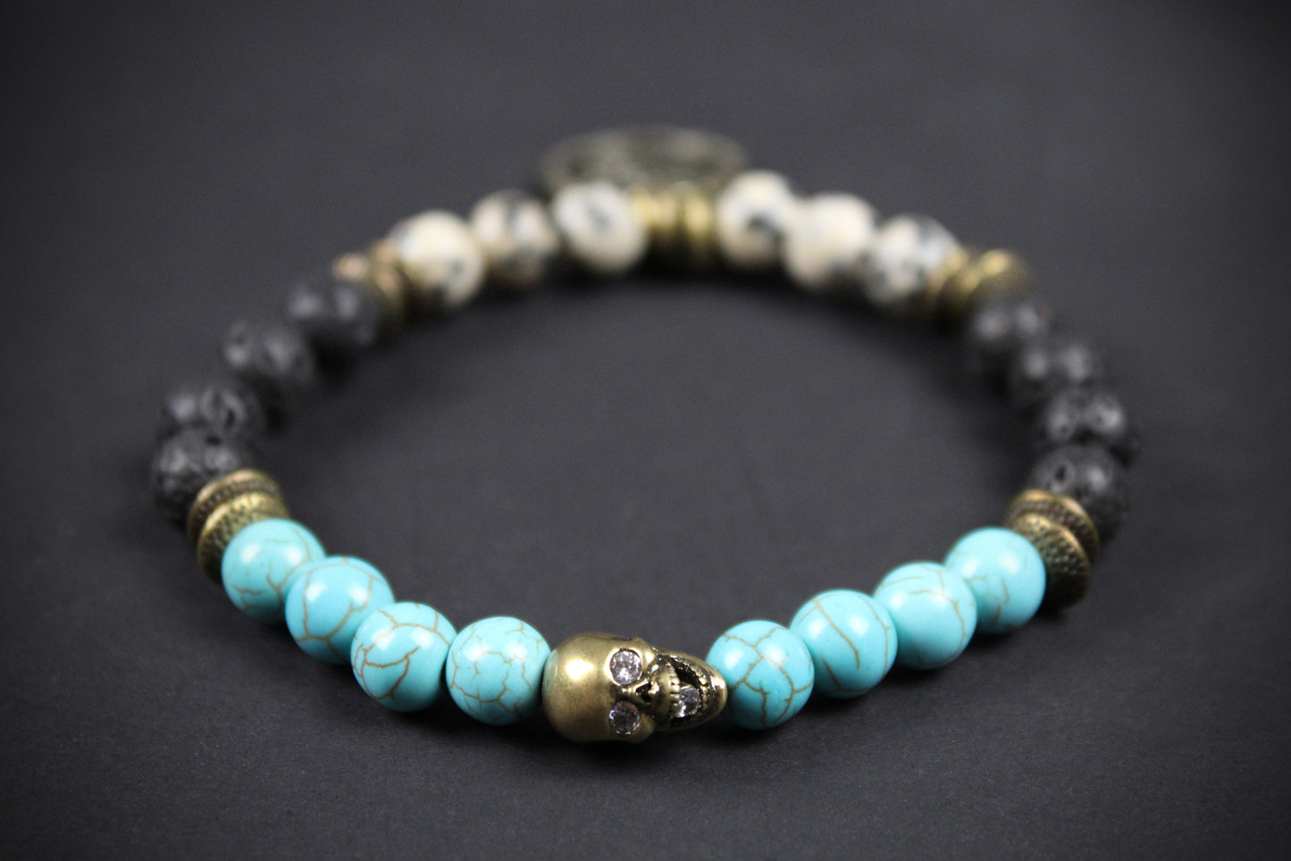 The Snake Eyes Bracelet - Lava Stone Howlite Dalmatian Jasper With Bronze Detail