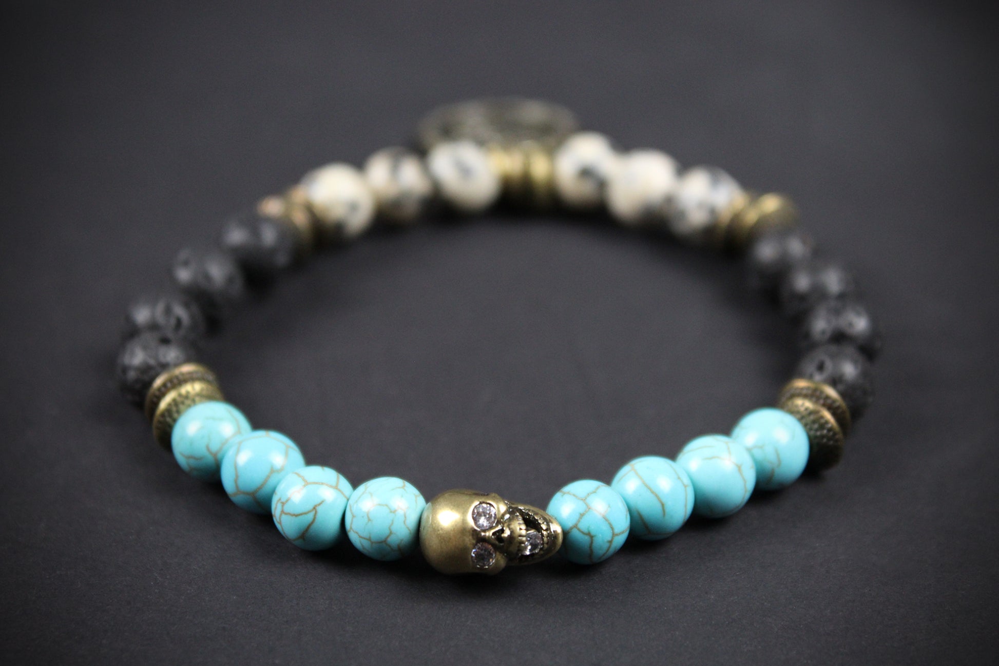 The Snake Eyes Bracelet - Lava Stone Howlite Dalmatian Jasper With Bronze Detail