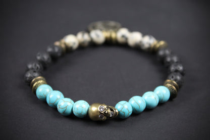 The Snake Eyes Bracelet - Lava Stone Howlite Dalmatian Jasper With Bronze Detail