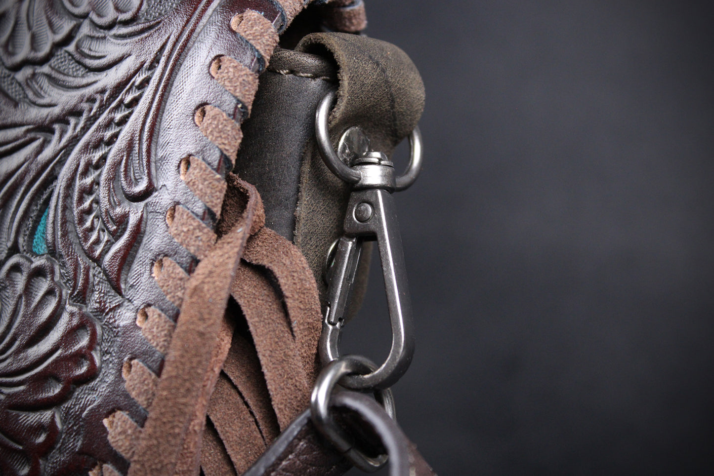 The Dixie Brown Leather Shoulder Bag : Hand Tooled, Flower Design