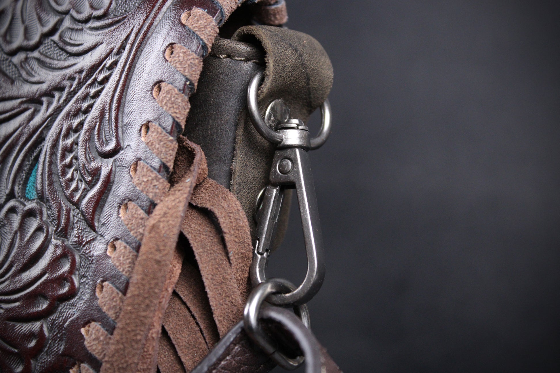 The Dixie Brown Leather Shoulder Bag : Hand Tooled, Flower Design