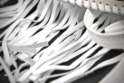 The Dixie White Leather Shoulder Bag : Hand Tooled, Flower Design