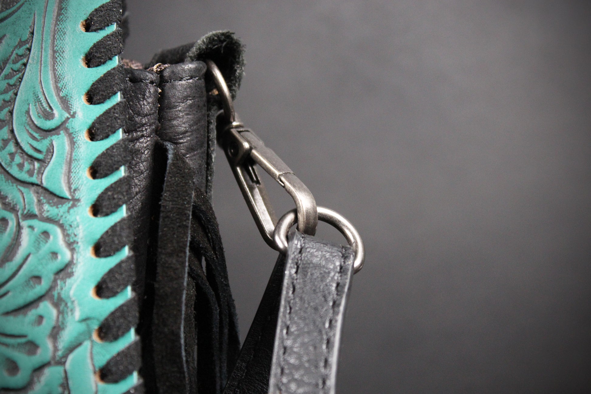 The Dixie Turquoise Leather Shoulder Bag : Hand Tooled, Flower Design