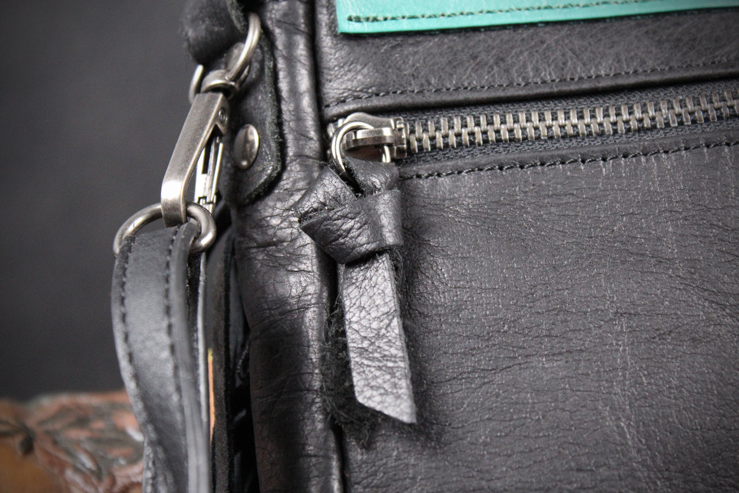 The Dixie Turquoise Leather Shoulder Bag : Hand Tooled, Flower Design