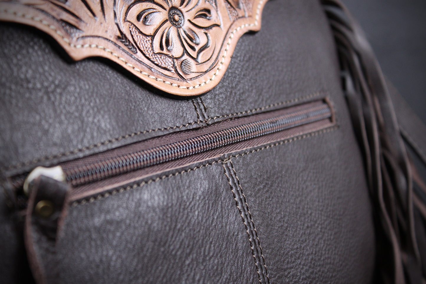 The Buffalo Girl Brown Leather Shoulder Bag : Acid Wash Cowhide with turquoise