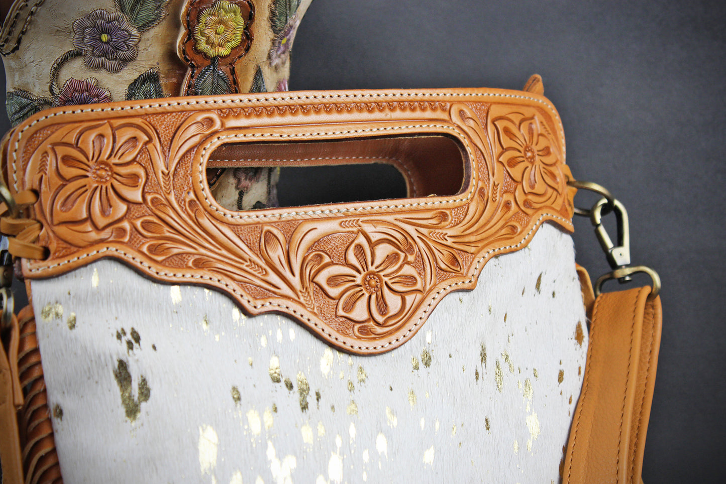 The Gold Girl Brown Leather Shoulder Bag : Cowhide with Fringe