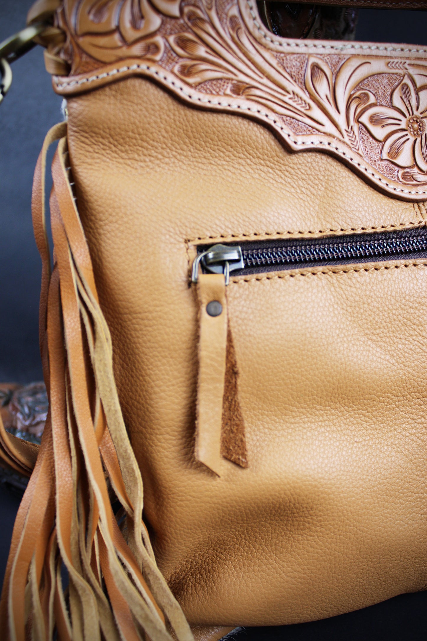 The Gold Girl Brown Leather Shoulder Bag : Cowhide with Fringe