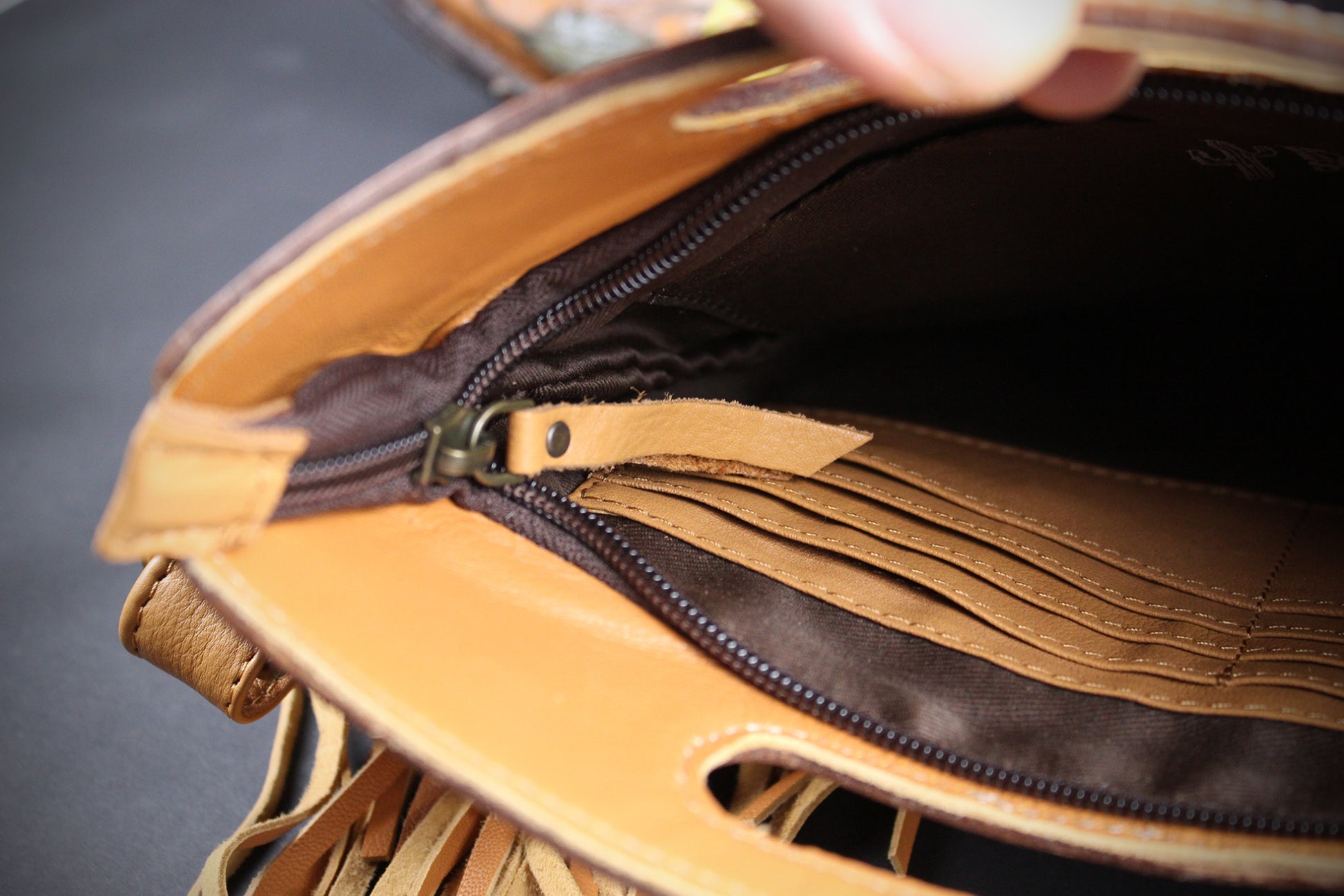 The Gold Girl Brown Leather Shoulder Bag : Cowhide with Fringe