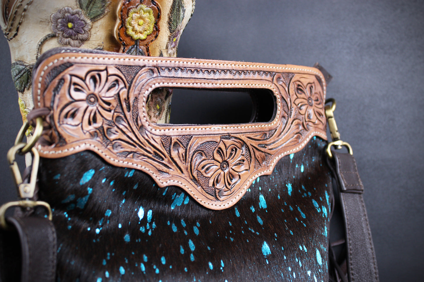 The Cosmic Cowgirl Leather Shoulder Bag : Cowhide with Fringe