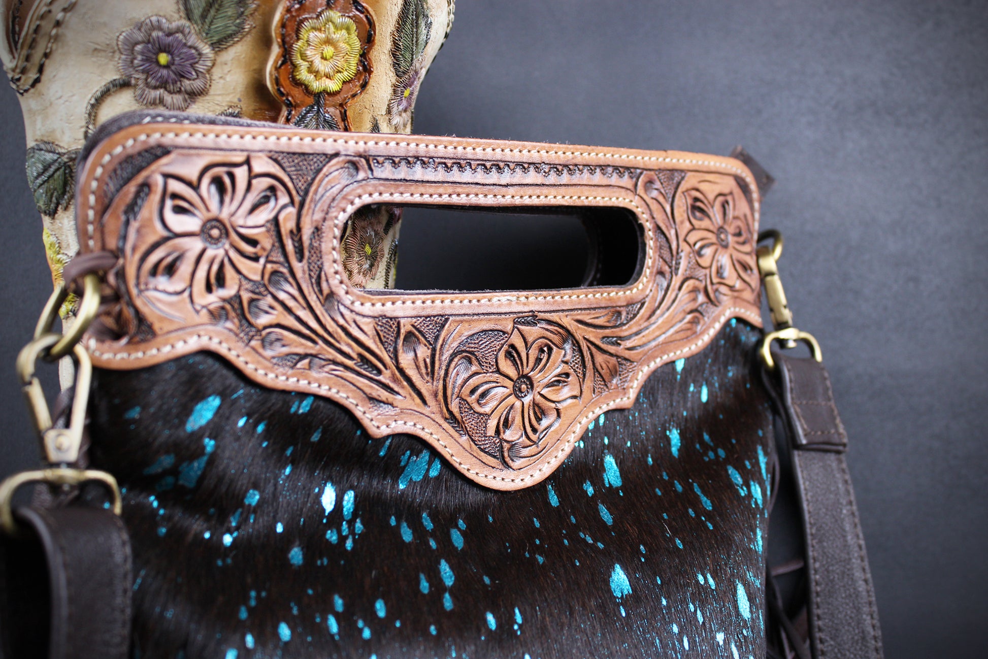 The Cosmic Cowgirl Leather Shoulder Bag : Cowhide with Fringe