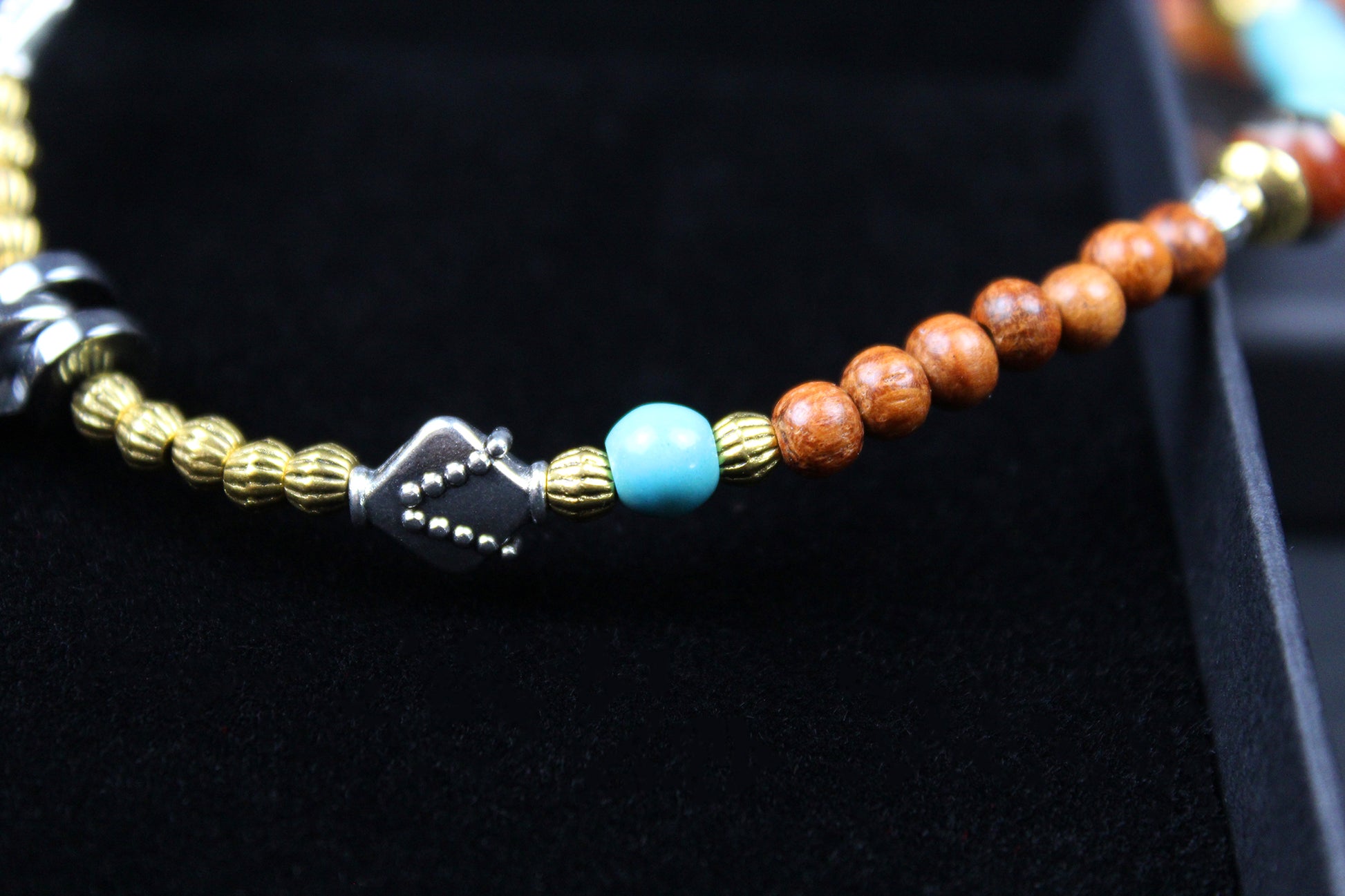 The Montana Necklace, Detailed with madre de cacao, howlite, tiger's eye and silver beading.