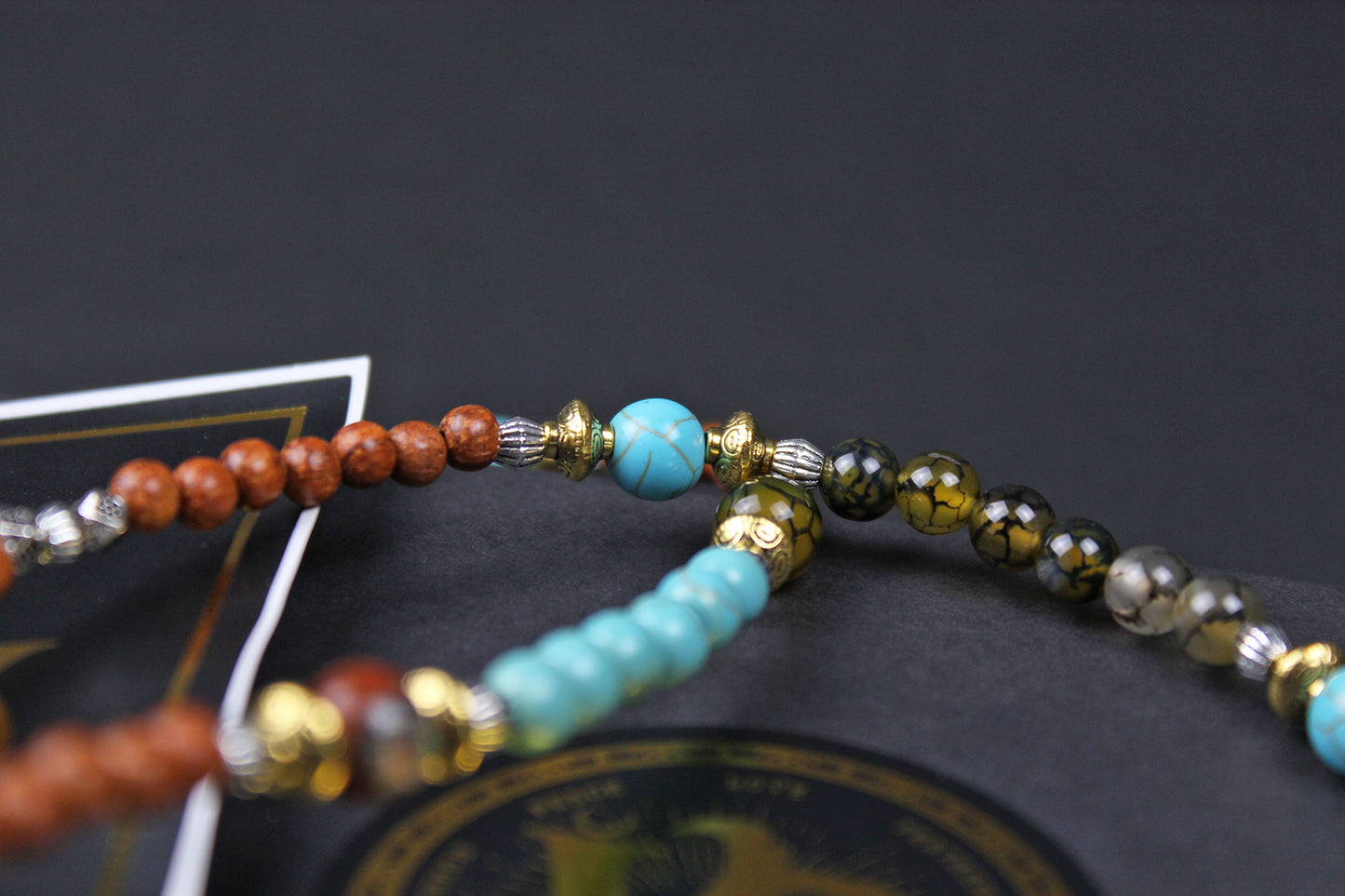 The Montana Necklace, Detailed with madre de cacao, howlite, tiger's eye and silver beading.