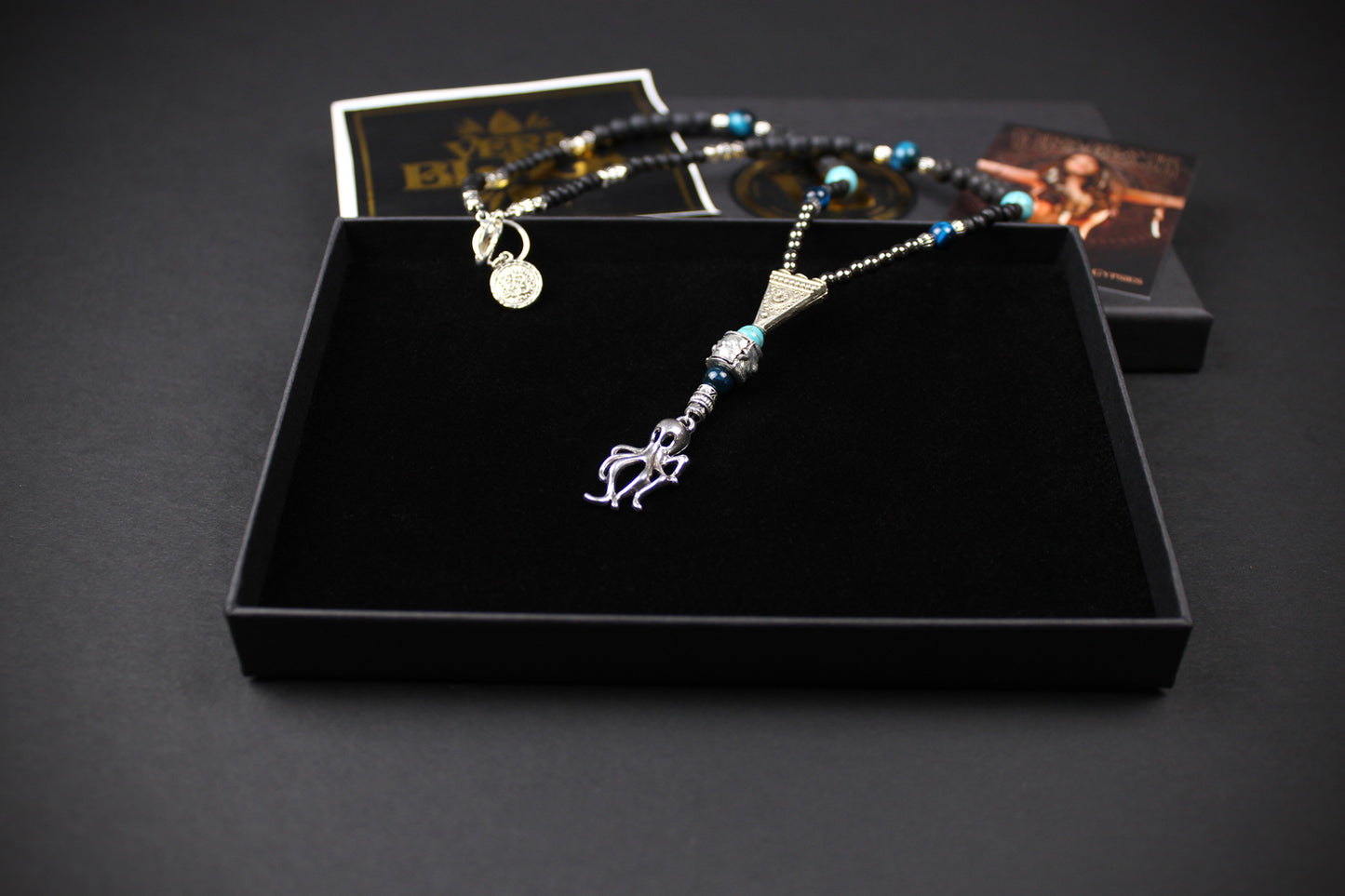 The Kraken Necklace : Short Unisex Necklace with intricate beading and an octopus pendant
