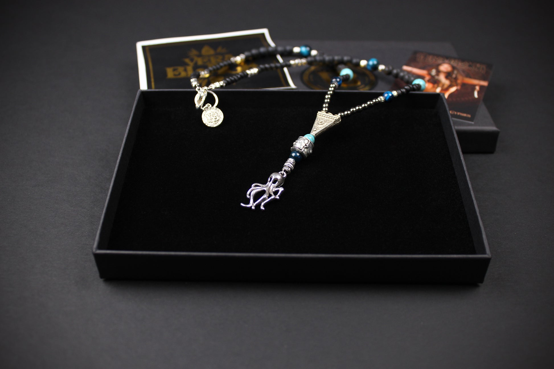 The Kraken Necklace : Short Unisex Necklace with intricate beading and an octopus pendant