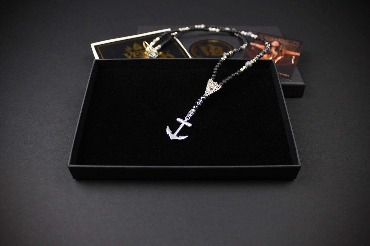 The Davey Jones Necklace : Short Unisex Necklace with black and silver detailing and a cool anchor pendant