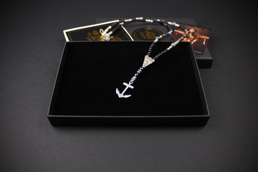 The Davey Jones Necklace : Short Unisex Necklace with black and silver detailing and a cool anchor pendant