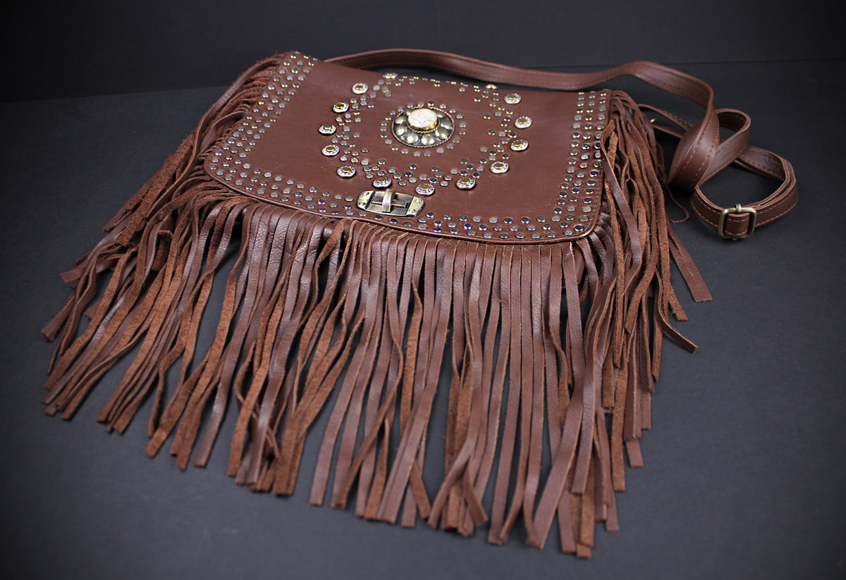 The Clover Bag - Brown Edition, goat leather, tassel fringe bag, intricate detailing inside and outside pockets