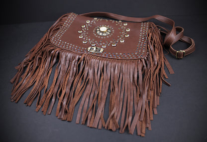 The Clover Bag - Brown Edition, goat leather, tassel fringe bag, intricate detailing inside and outside pockets