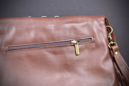 The Clover Bag - Brown Edition, goat leather, tassel fringe bag, intricate detailing inside and outside pockets