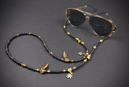 Black & Gold Beaded Glasses Chain : Western Bohemian Pirate Style With Gold Detailing