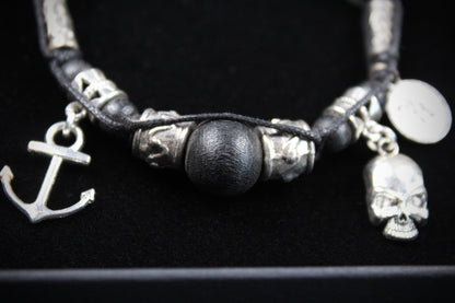 Pirate's Booty Bracelet - Black & Silver : Unisex Adjustable Rock n Roll Leather Bracelet