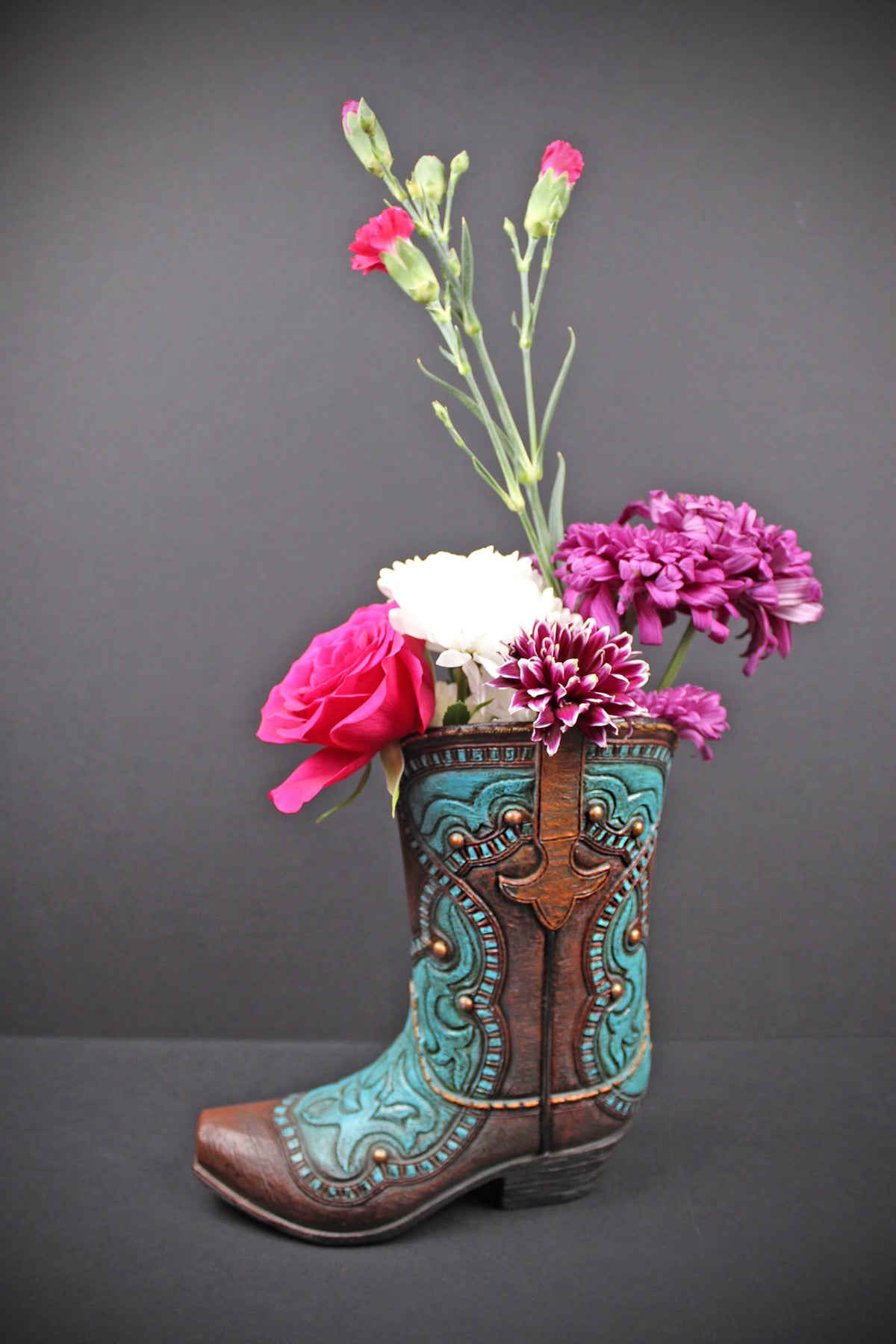 Turquoise Cowboy Boot Vase: Western Style Resin Decor Medium Sized Vase
