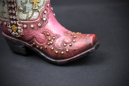 Small Cowboy Boot Vase  pink & turquoise cowboy boot vase, western style flower arrangement vase, realistic boot vase