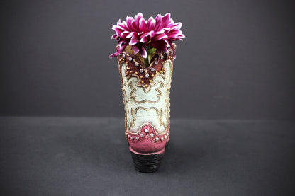 Small Cowboy Boot Vase  pink & turquoise cowboy boot vase, western style flower arrangement vase, realistic boot vase