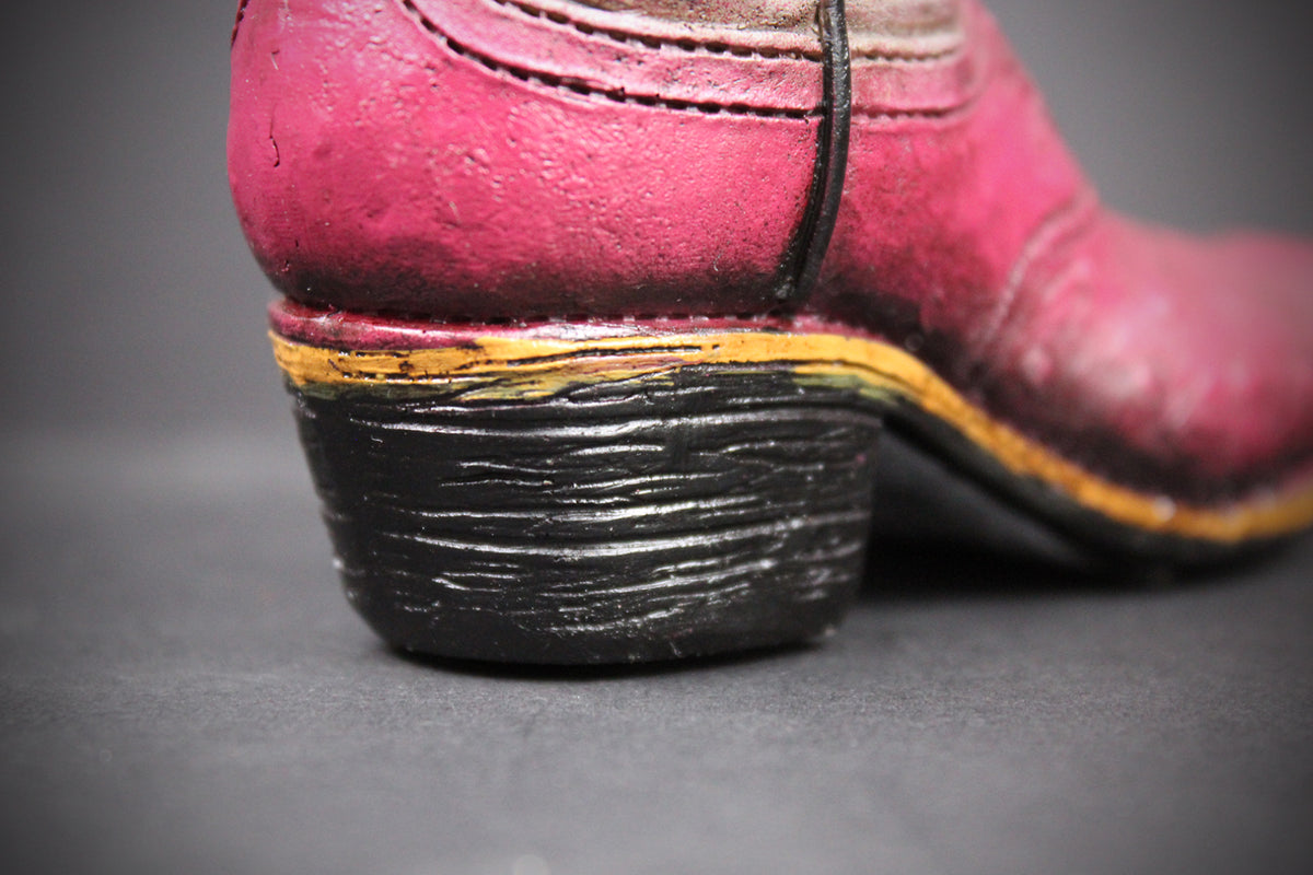 Small Cowboy Boot Vase - version 5 - pink & turquoise cowboy boot vase, western style flower arrangement vase, realistic boot vase
