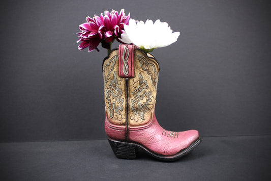 Small Cowboy Boot Vase - version 3 - pink & turquoise cowboy boot vase