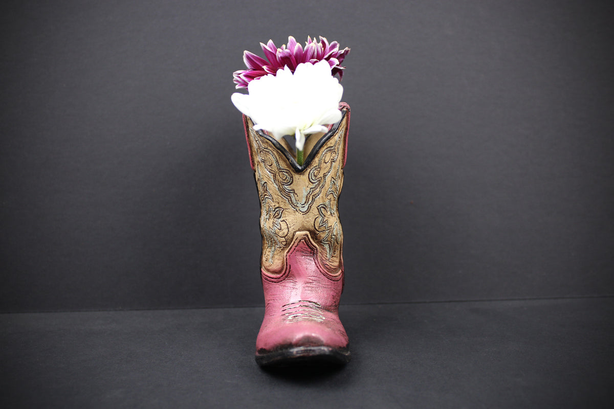 Small Cowboy Boot Vase - version 3 - pink & turquoise cowboy boot vase