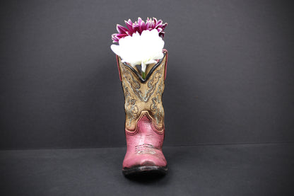 Small Cowboy Boot Vase - version 3 - pink & turquoise cowboy boot vase