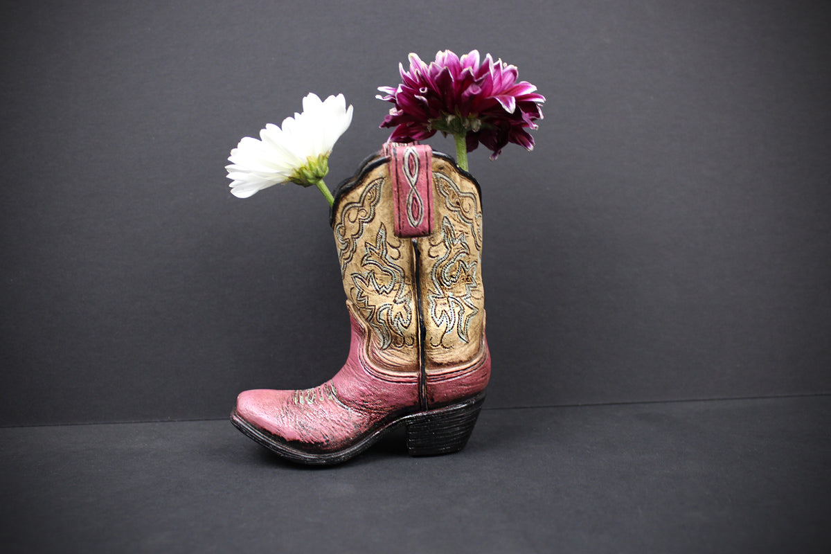Small Cowboy Boot Vase - version 3 - pink & turquoise cowboy boot vase