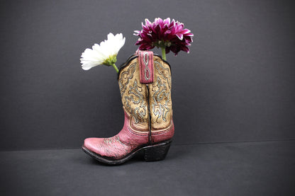 Small Cowboy Boot Vase - version 3 - pink & turquoise cowboy boot vase