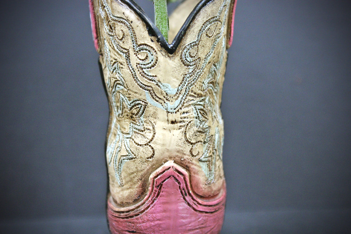 Small Cowboy Boot Vase - version 3 - pink & turquoise cowboy boot vase